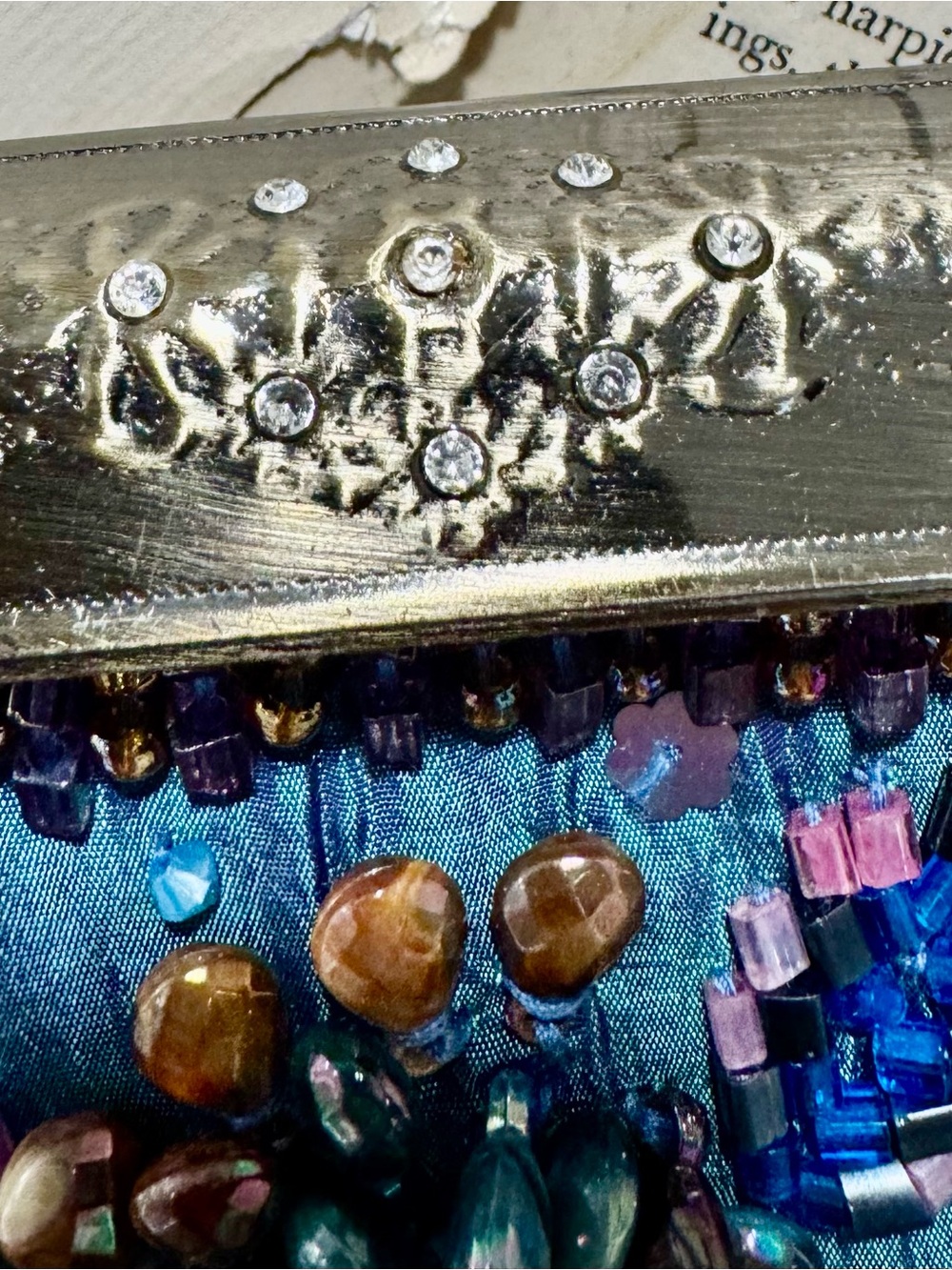 Vintage Mary Francis Evening Bag Beaded Strap Jewel Embellish Teal Y2K - Picture 8 of 8